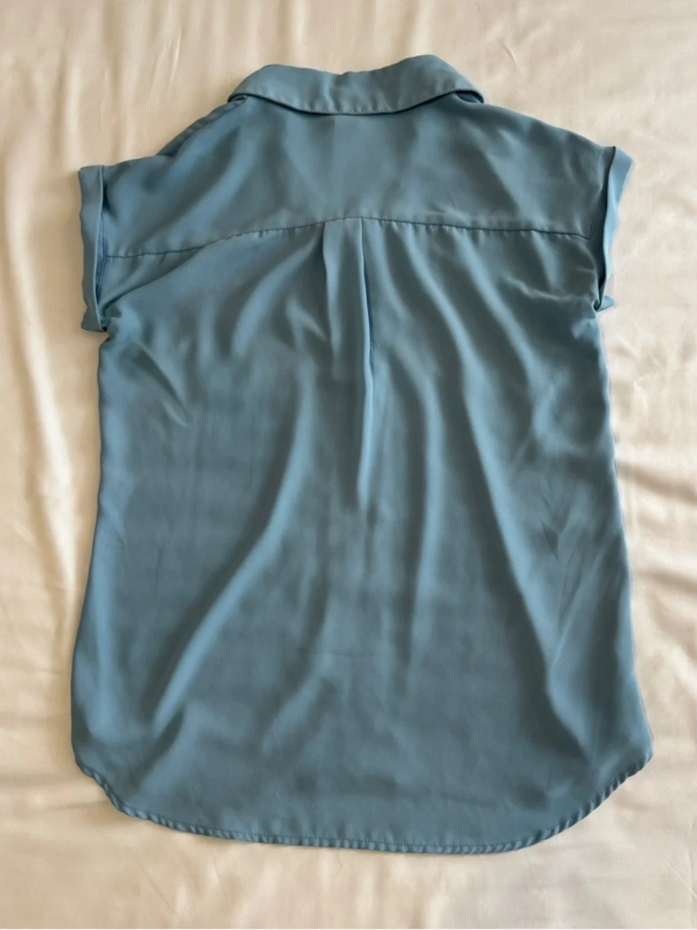 Blue Zip-Front Cap Sleeve Blouse - Picture 4 of 10